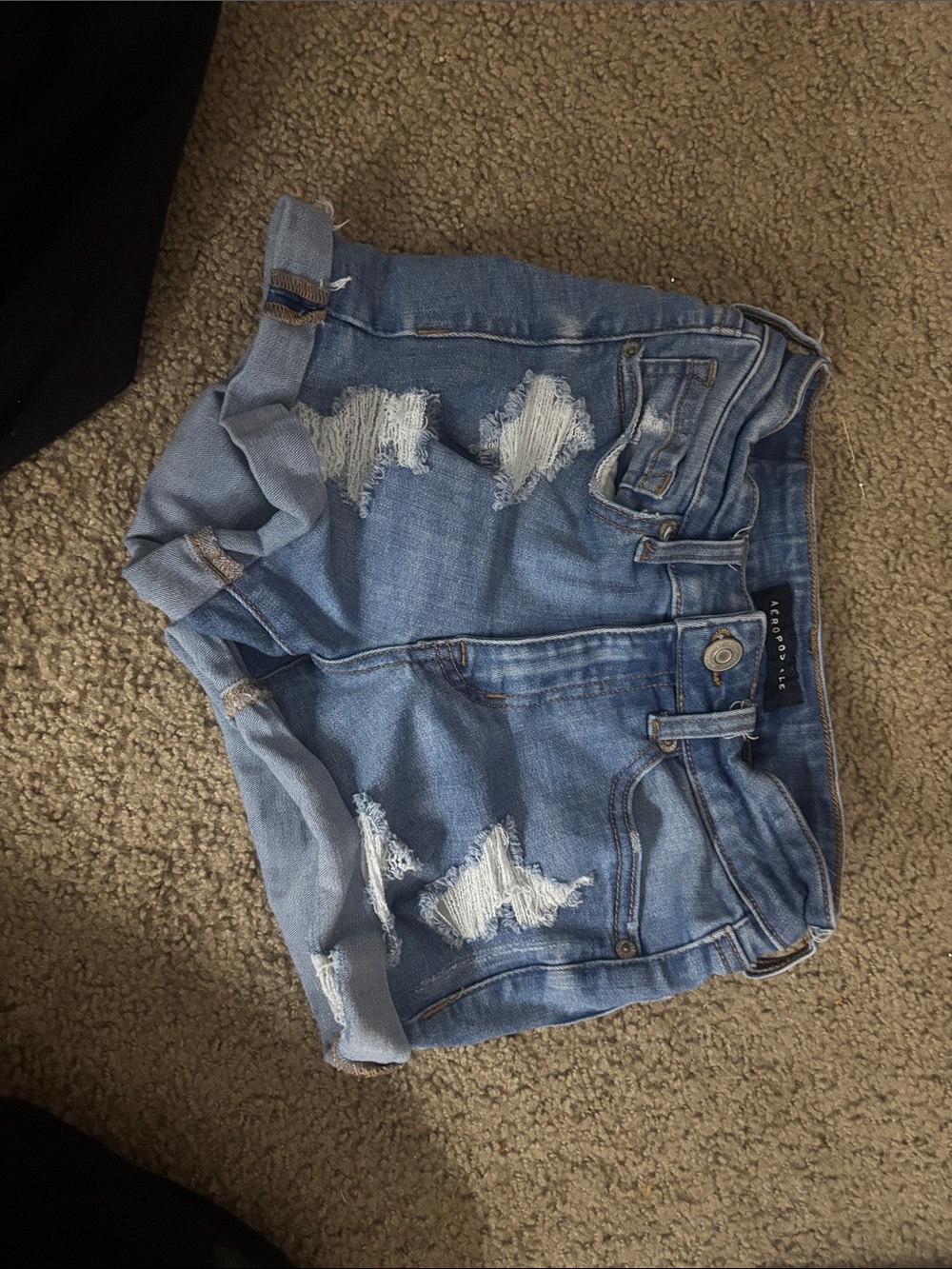 Aeropostale Light Blue Distressed Roll-Hem Jean Shorts